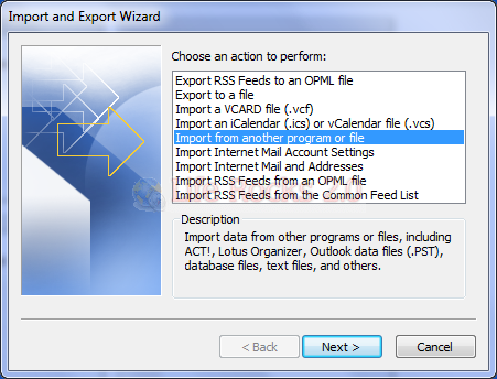 Import from another program