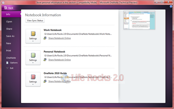 OneNote Options