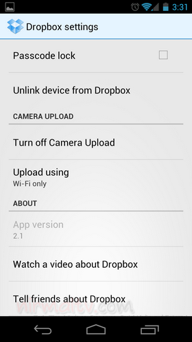 Settings Dropbox