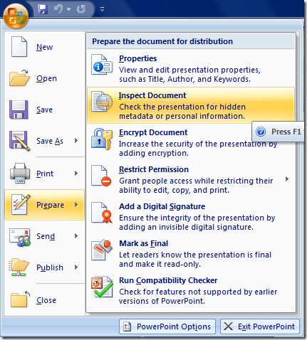 Powerpoint options